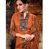 Salwar Suit- Cambric Cotton with Self Print - Orange and Brown  (Un Stitched)